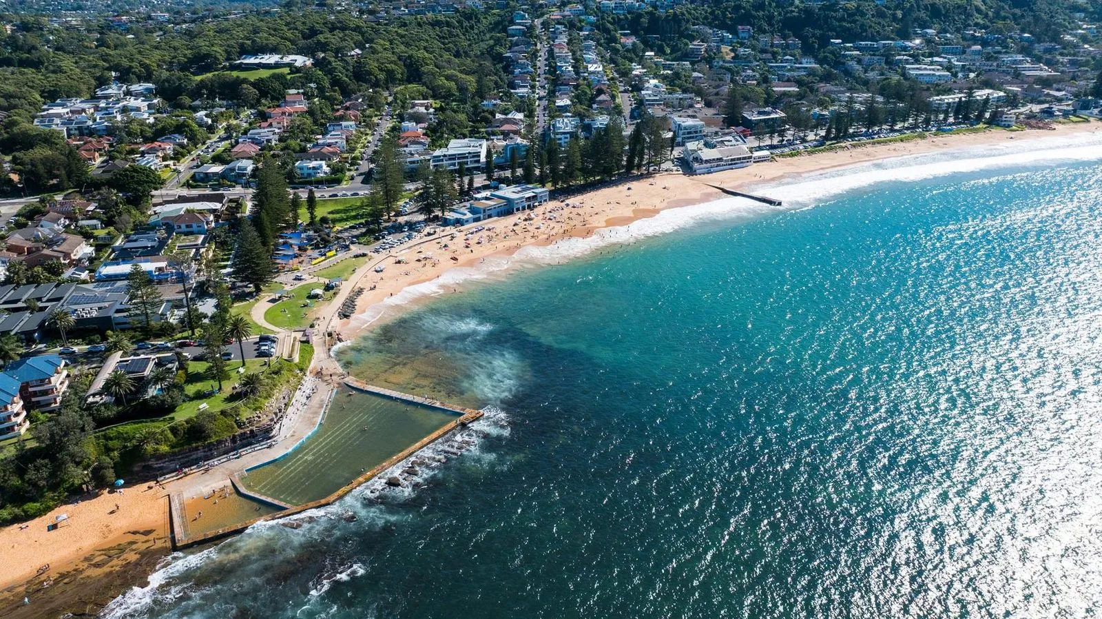 Aerial view of Collaroy Beach and rock pool on the Northern Beaches