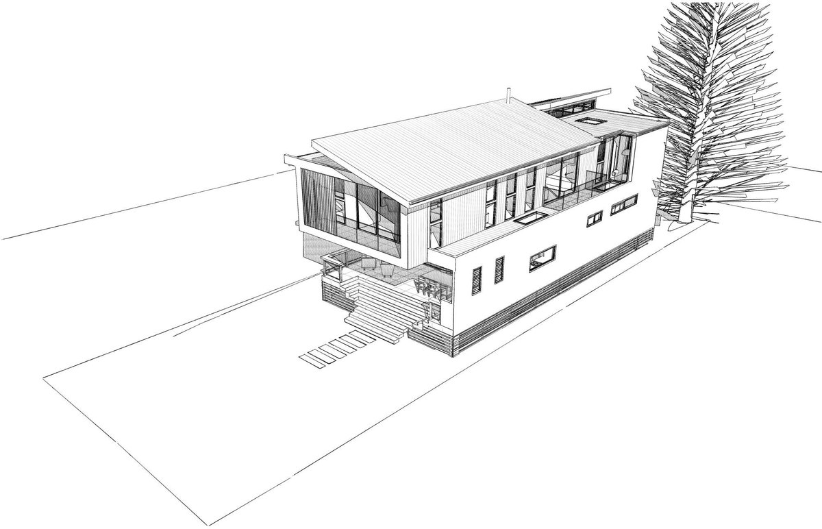 North-west perspective technical drawing of a North Narrabeen new home